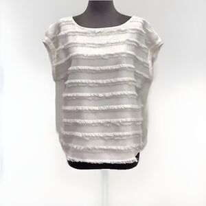 Anthropologie Maeve Barton Textured Fringe Tassel Top Women US 4 UK 8 Cream SS